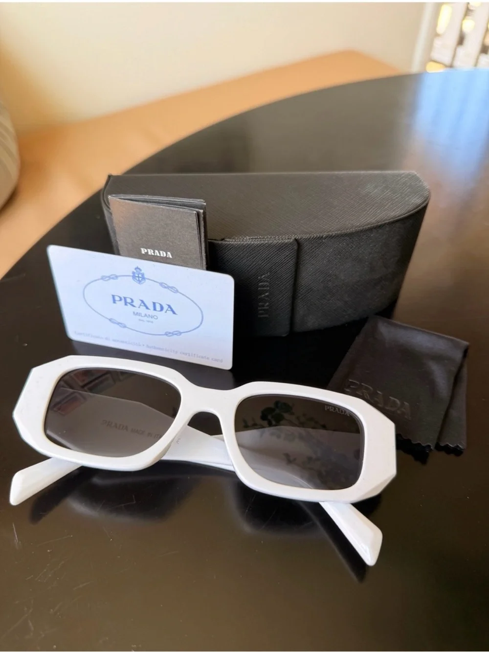 Prada White Sunglasses with Black Lenses